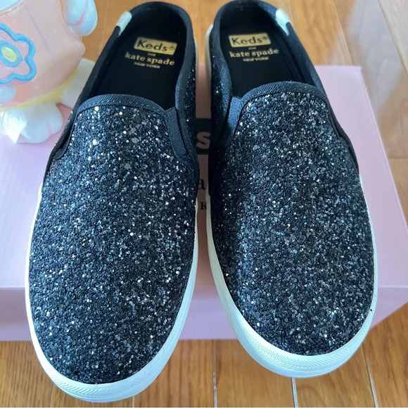 KATE SPADE Keds Womens Shoes Double Deck Mule Black Shimmer Sneakers 6.5 Casual - Picture 3 of 10